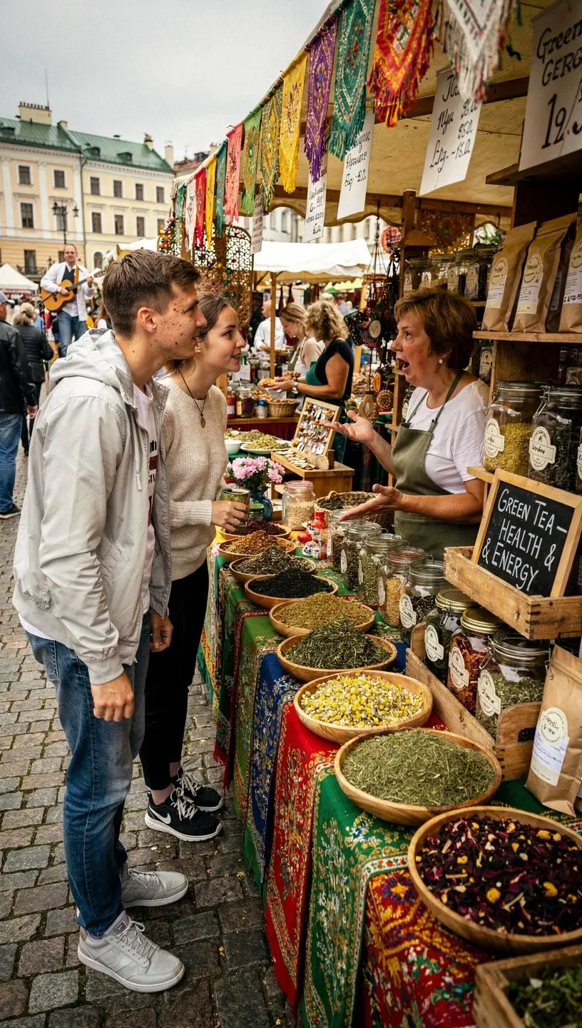 Žmonių grupė dalijasi arbatos gėrimo akimirkomis, pabrėžiant socialinį ir kultūrinį arbatos vartojimo aspektą