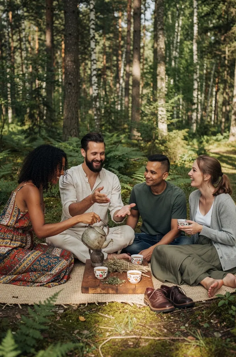 Arbatos lapai ant balto fono, akcentuojantys natūralias ir naudingas arbatos savybes be medicininių pažadų